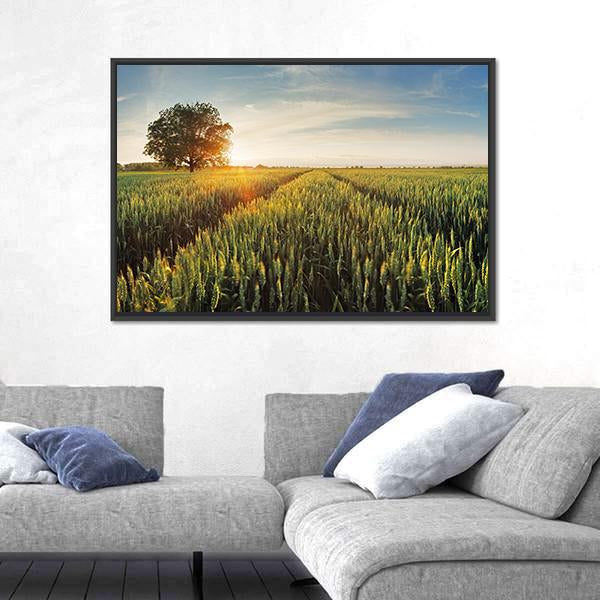Wheat Field At Sunset Panoramic Canvas Wall Art-1 Piece-36" x 12"-Tiaracle