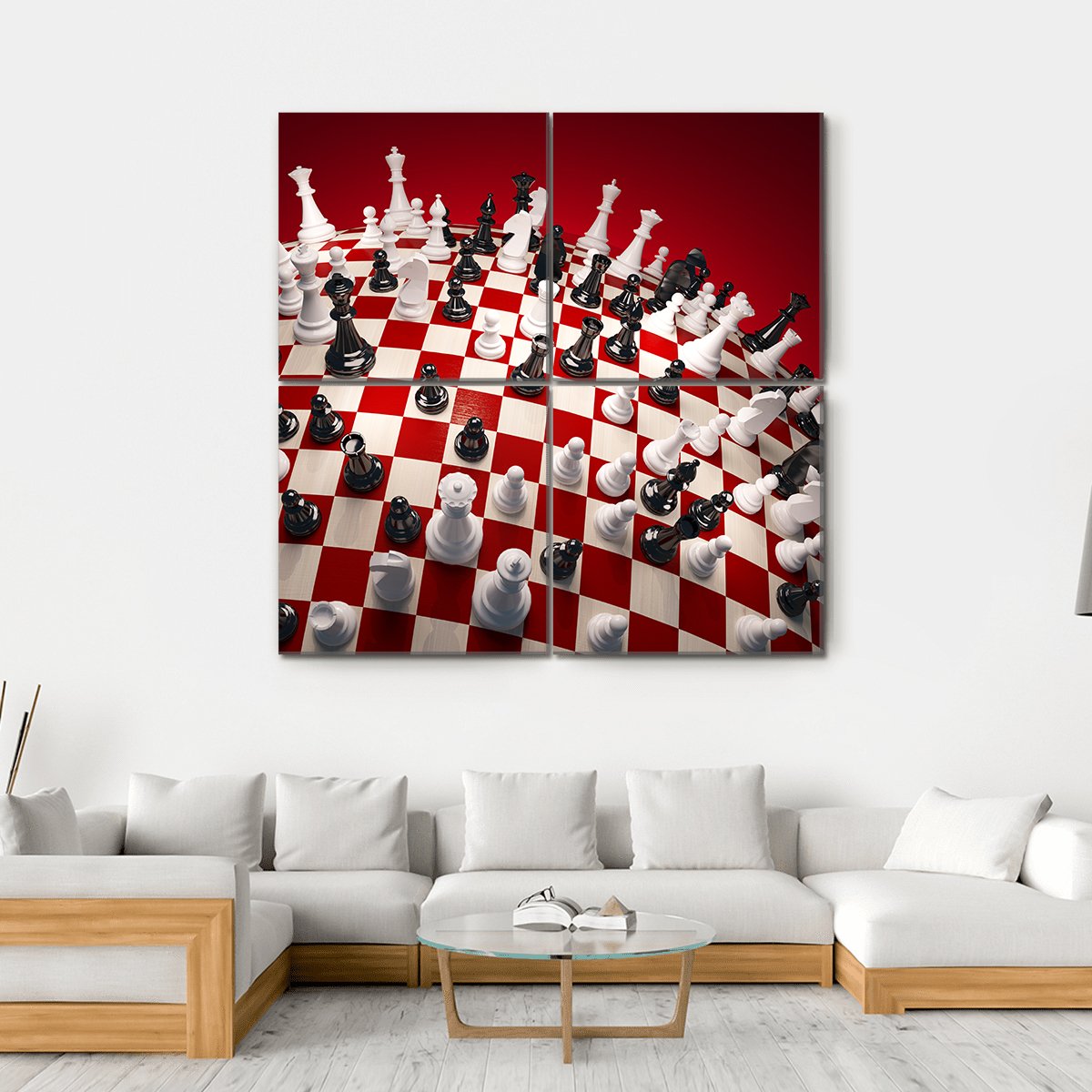 White & Black Chess Canvas Wall Art-4 Square-Gallery Wrap-17" x 17"-Tiaracle
