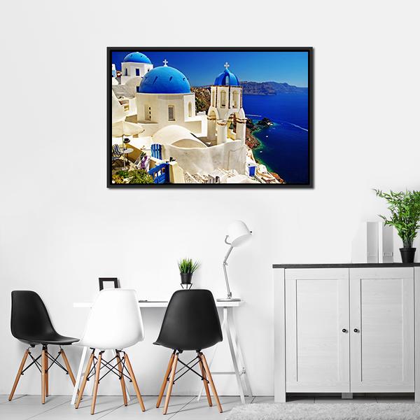 White & Blue Santorini Canvas Wall Art-3 Horizontal-Gallery Wrap-25" x 16"-Tiaracle
