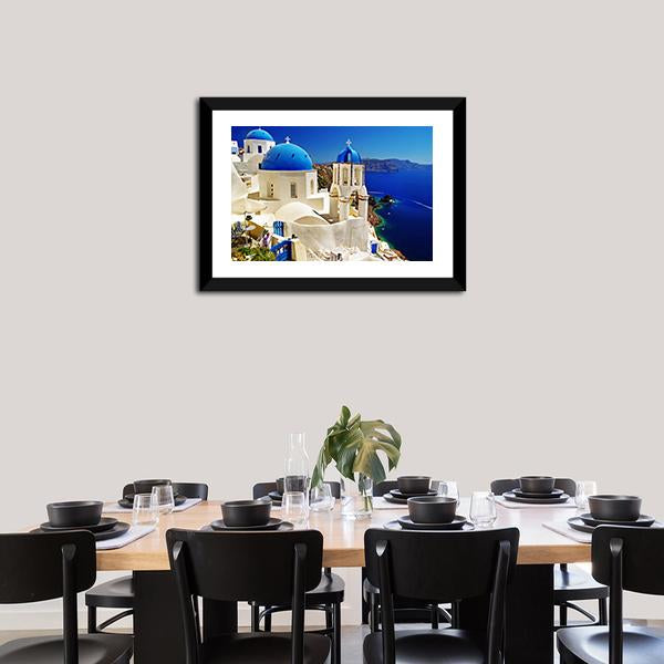 White & Blue Santorini Canvas Wall Art-3 Horizontal-Gallery Wrap-25" x 16"-Tiaracle