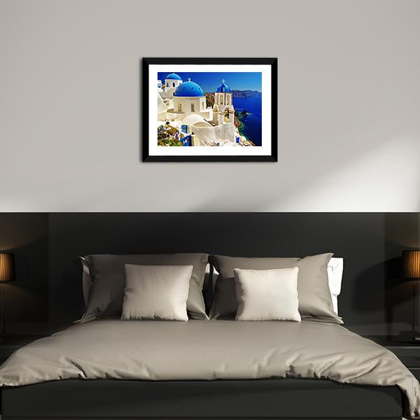 White & Blue Santorini Canvas Wall Art-3 Horizontal-Gallery Wrap-25" x 16"-Tiaracle