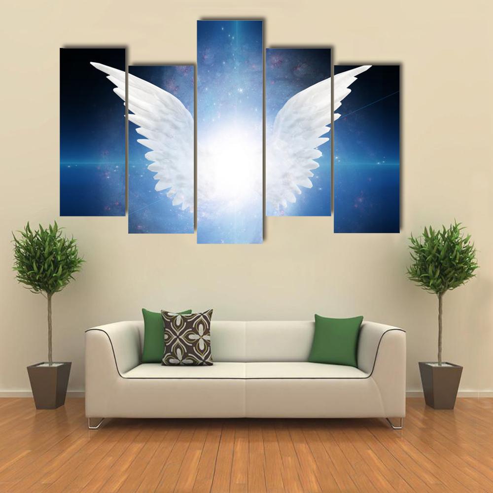 White Angel Flying Canvas Wall Art-5 Pop-Gallery Wrap-32" x 21"-Tiaracle