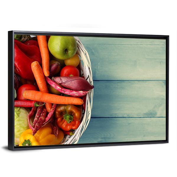 White Basket With Vegetables Canvas Wall Art-3 Horizontal-Gallery Wrap-25" x 16"-Tiaracle