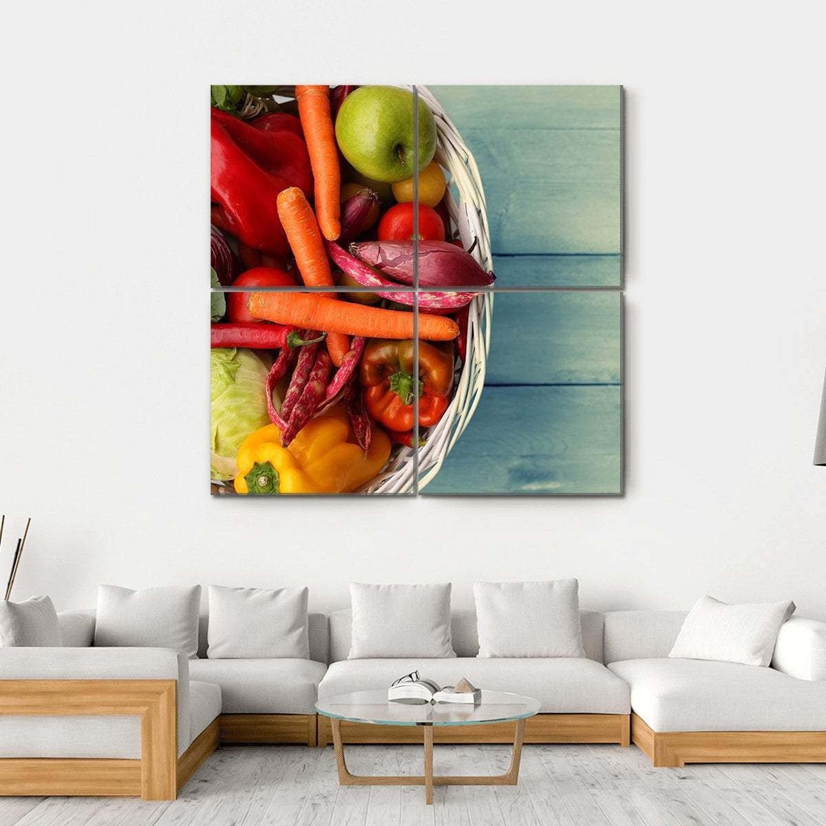 White Basket With Vegetables Canvas Wall Art-4 Square-Gallery Wrap-17" x 17"-Tiaracle
