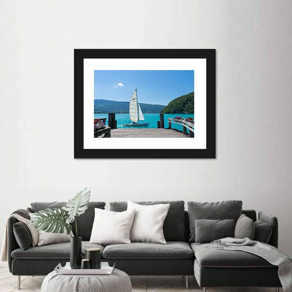 White Boat Is Sailing Canvas Wall Art-3 Horizontal-Gallery Wrap-25" x 16"-Tiaracle