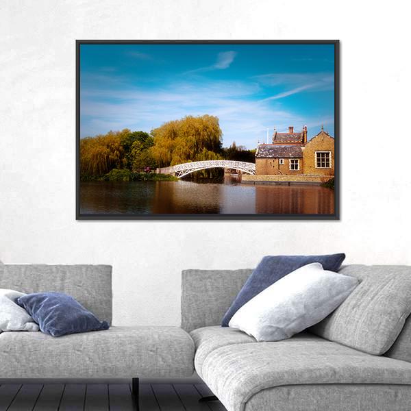 White Bridge Over River In England Panoramic Canvas Wall Art-1 Piece-36" x 12"-Tiaracle