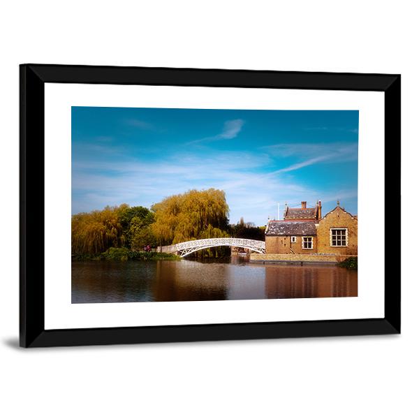 White Bridge Over River In England Panoramic Canvas Wall Art-1 Piece-36" x 12"-Tiaracle