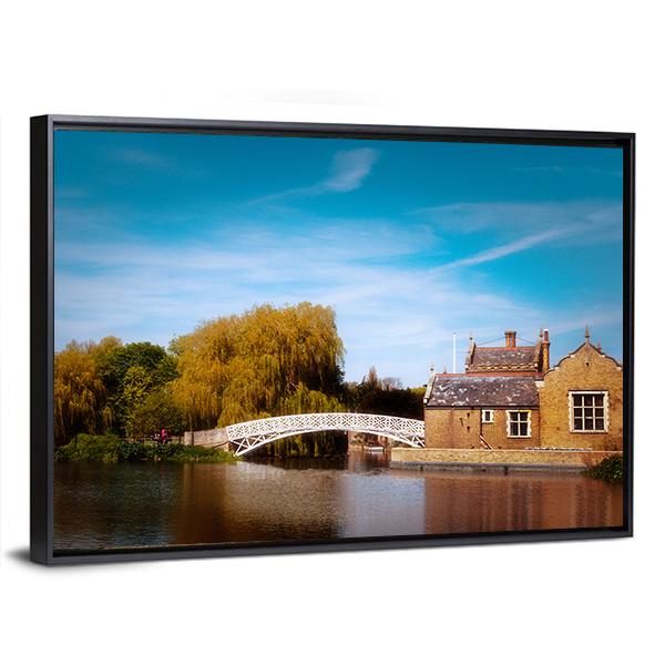 White Bridge Over River In England Panoramic Canvas Wall Art-1 Piece-36" x 12"-Tiaracle