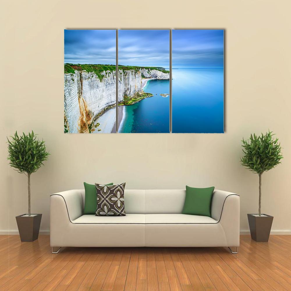 White Cliffs Of Normandy Canvas Wall Art-3 Horizontal-Gallery Wrap-37" x 24"-Tiaracle