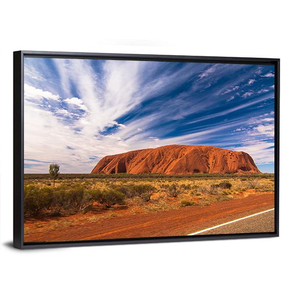 White Clouds Over Ayers Rock In Australia Canvas Wall Art-5 Horizontal-Gallery Wrap-22" x 12"-Tiaracle