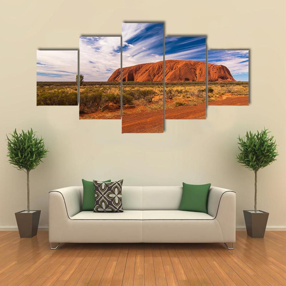 White Clouds Over Ayers Rock In Australia Canvas Wall Art-5 Star-Gallery Wrap-42" x 21"-Tiaracle