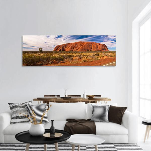 White Clouds Over Ayers Rock In Australia Panoramic Canvas Wall Art-1 Piece-36" x 12"-Tiaracle