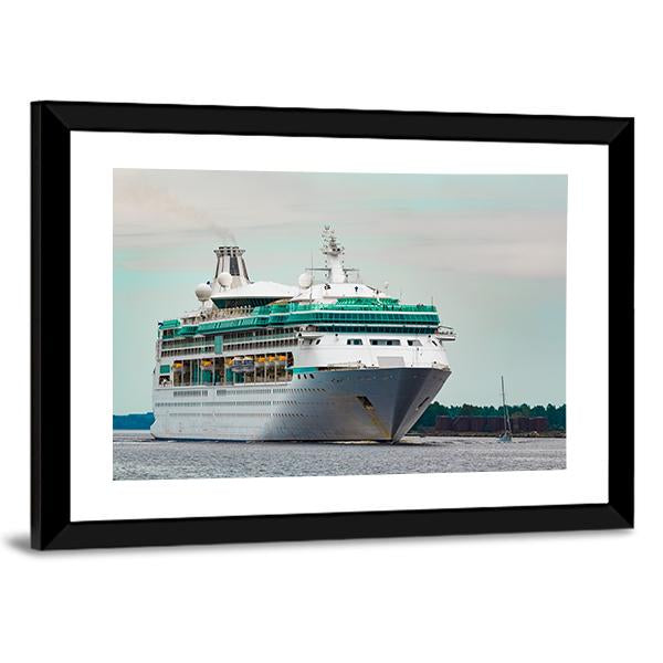 White Cruise Liner In Riga City Canvas Wall Art-3 Horizontal-Gallery Wrap-25" x 16"-Tiaracle