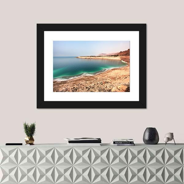 White Dead Sea Shore From Jordan Side Canvas Wall Art-1 Piece-Framed Print-20" x 16"-Tiaracle