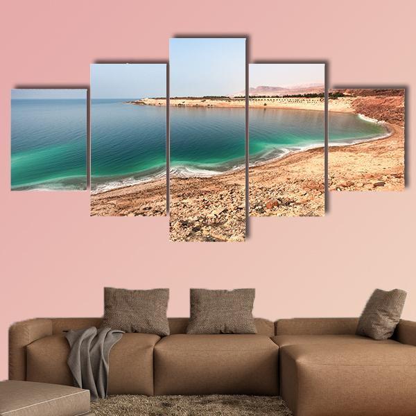 White Dead Sea Shore From Jordan Side Canvas Wall Art-5 Star-Gallery Wrap-62" x 32"-Tiaracle