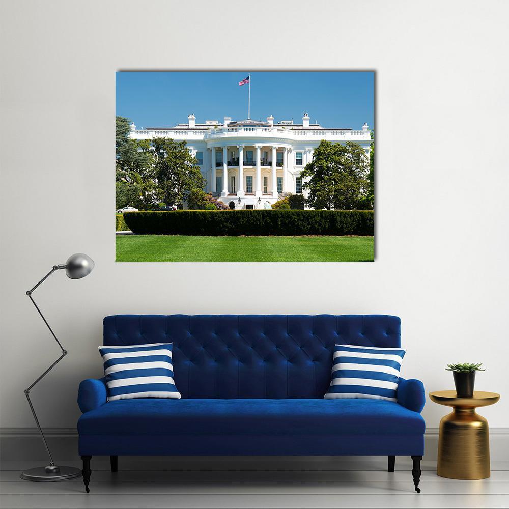 White House On Deep Blue Sky Canvas Wall Art-1 Piece-Gallery Wrap-48" x 32"-Tiaracle
