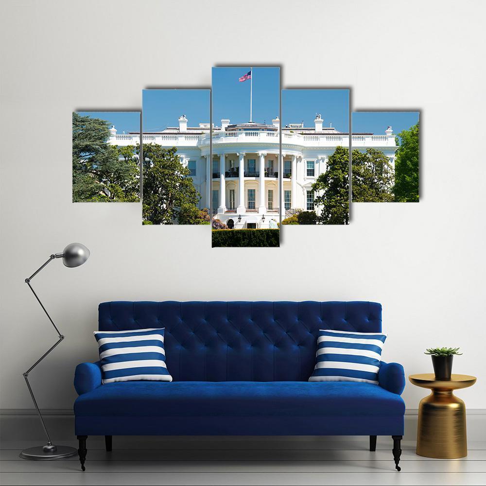 White House On Deep Blue Sky Canvas Wall Art-5 Star-Gallery Wrap-62" x 32"-Tiaracle