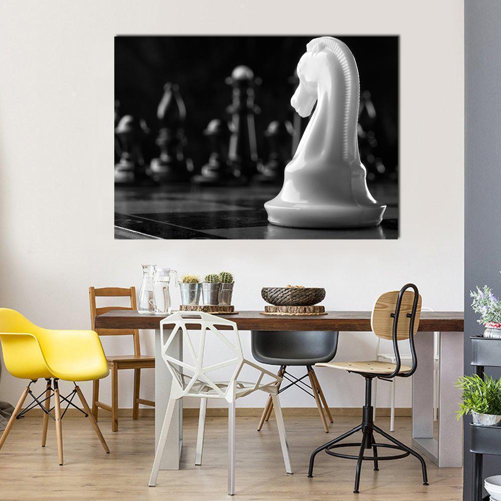 White Knight Chess Piece Canvas Wall Art-1 Piece-Gallery Wrap-36" x 24"-Tiaracle