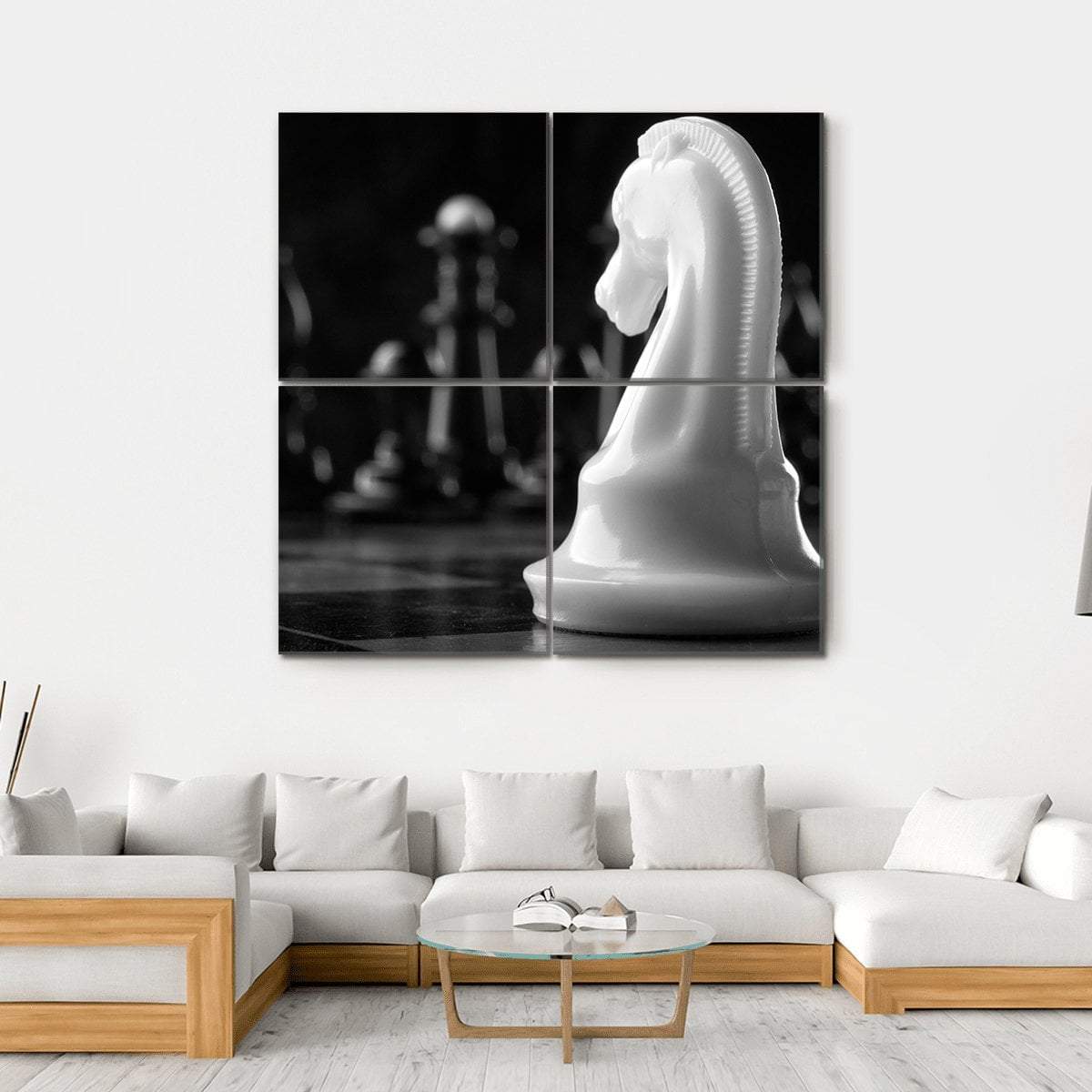 White Knight Chess Piece Canvas Wall Art-4 Square-Gallery Wrap-17" x 17"-Tiaracle