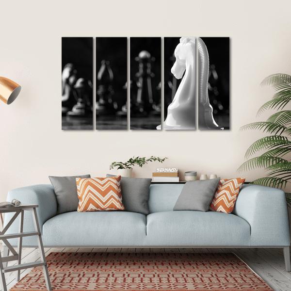 White Knight Chess Piece Canvas Wall Art-5 Horizontal-Gallery Wrap-22" x 12"-Tiaracle