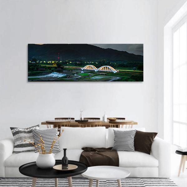 White Railway Bridge In Thailand Panoramic Canvas Wall Art-1 Piece-36" x 12"-Tiaracle