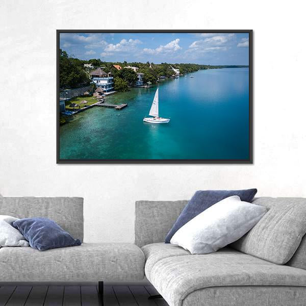 White Sailing Yacht In Mexico Canvas Wall Art-3 Horizontal-Gallery Wrap-25" x 16"-Tiaracle