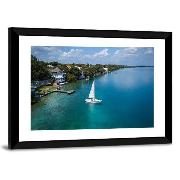 White Sailing Yacht In Mexico Canvas Wall Art-5 Horizontal-Gallery Wrap-22" x 12"-Tiaracle