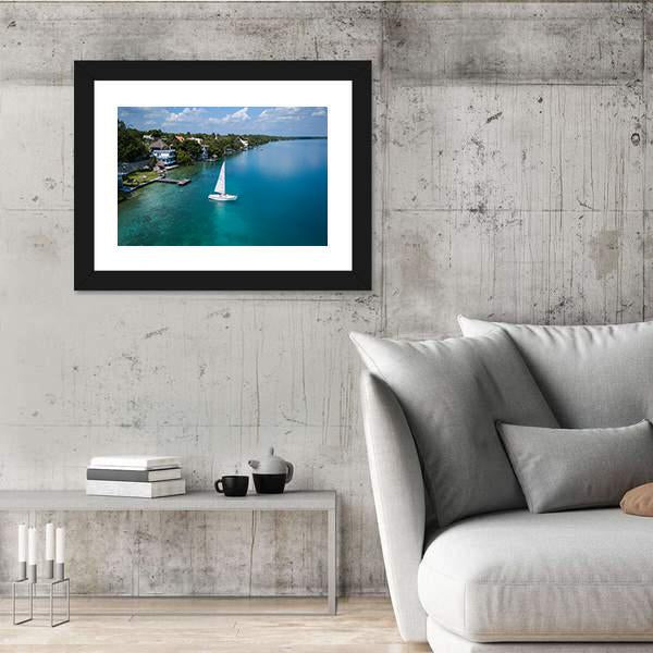 White Sailing Yacht In Mexico Canvas Wall Art-5 Horizontal-Gallery Wrap-22" x 12"-Tiaracle