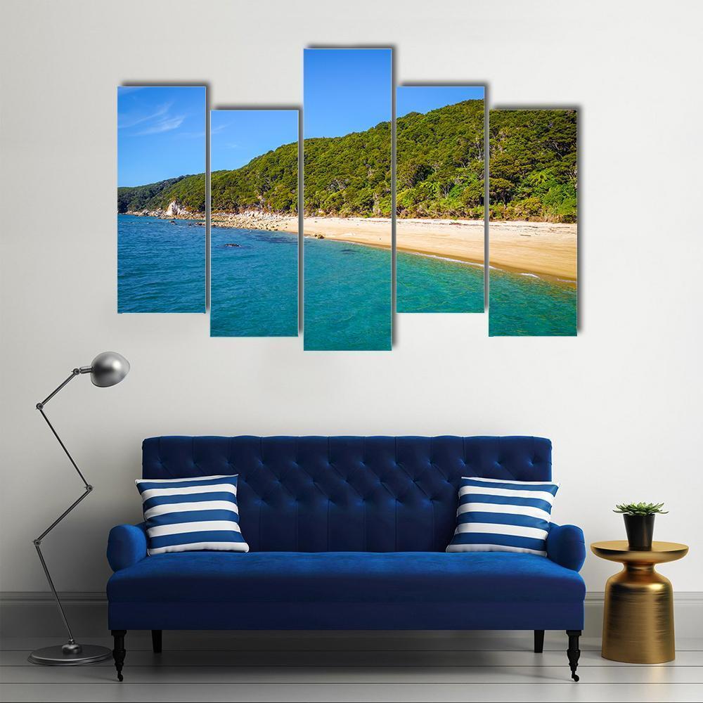 White Sand Bay And Turquoise Sea Canvas Wall Art-5 Pop-Gallery Wrap-47" x 32"-Tiaracle