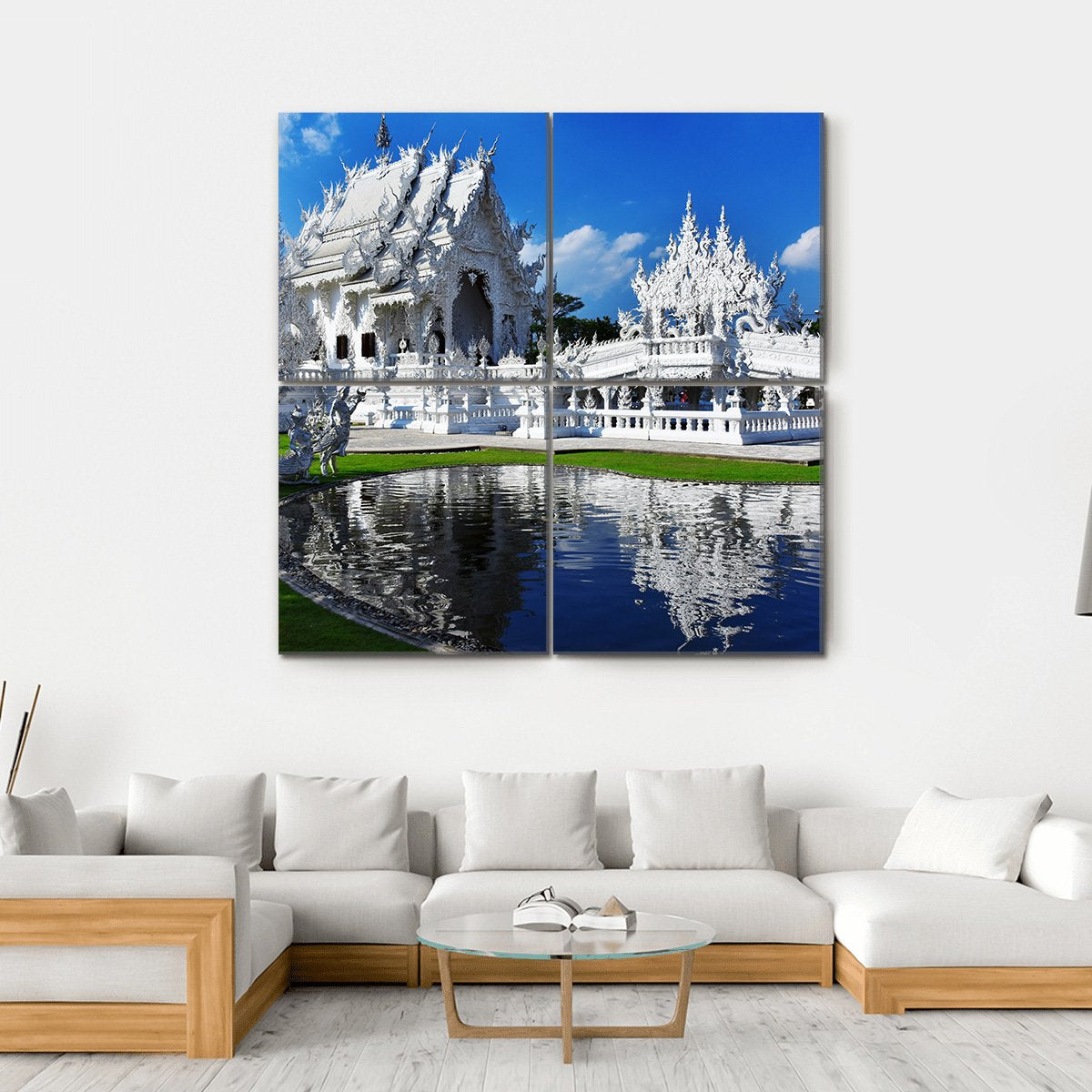 White Temple In Chiang Rai Canvas Wall Art-4 Square-Gallery Wrap-17" x 17"-Tiaracle
