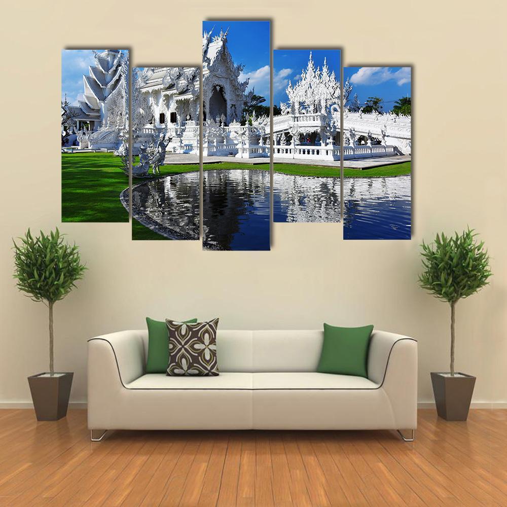 White Temple In Chiang Rai Canvas Wall Art-5 Pop-Gallery Wrap-47" x 32"-Tiaracle