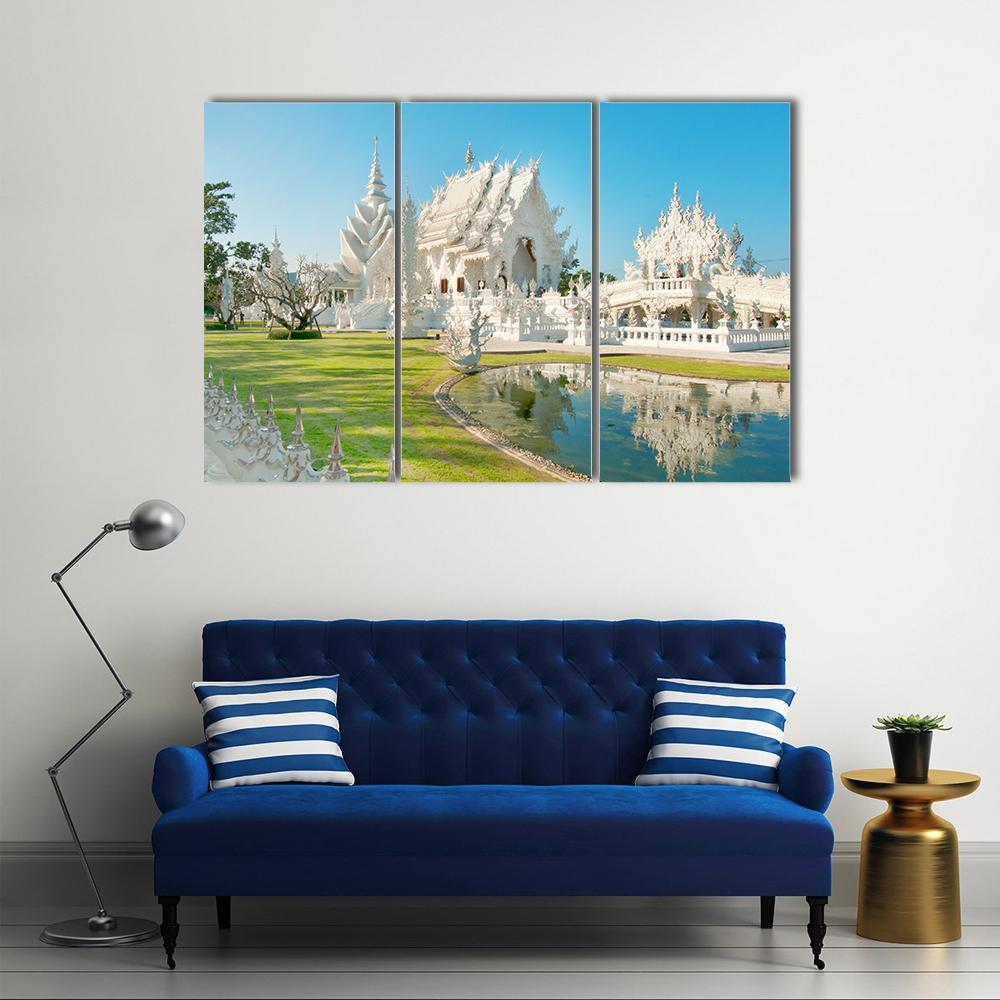 White Temple In Thailand Canvas Wall Art-3 Horizontal-Gallery Wrap-37" x 24"-Tiaracle