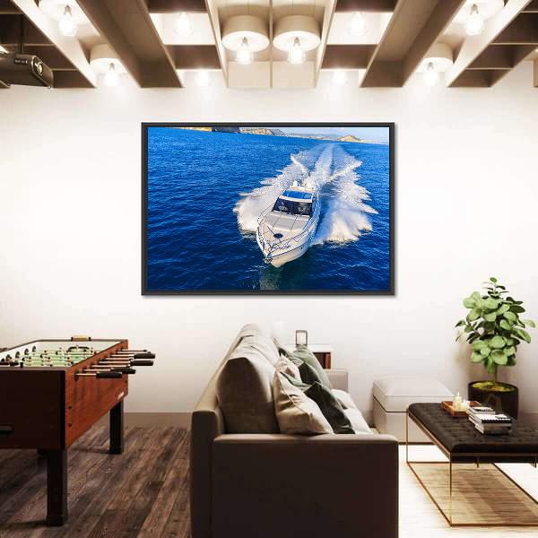White Yacht In Ocean Canvas Wall Art-5 Horizontal-Gallery Wrap-22" x 12"-Tiaracle