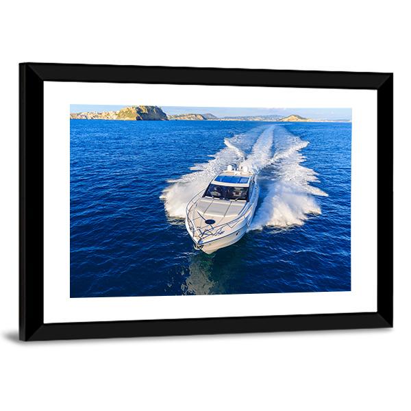 White Yacht In Ocean Canvas Wall Art-5 Horizontal-Gallery Wrap-22" x 12"-Tiaracle