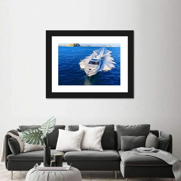 White Yacht In Ocean Canvas Wall Art-5 Horizontal-Gallery Wrap-22" x 12"-Tiaracle