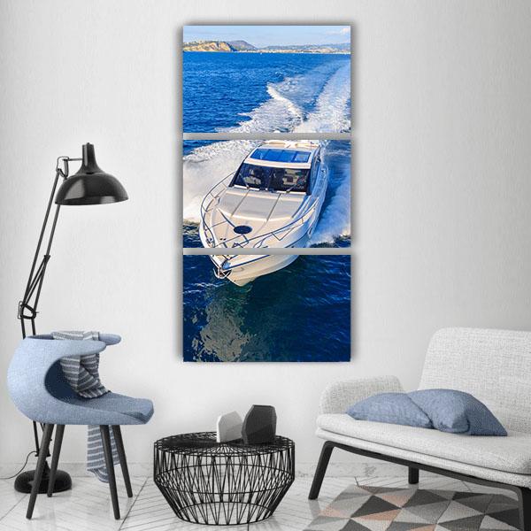 White Yacht In Ocean Vertical Canvas Wall Art-3 Vertical-Gallery Wrap-12" x 25"-Tiaracle