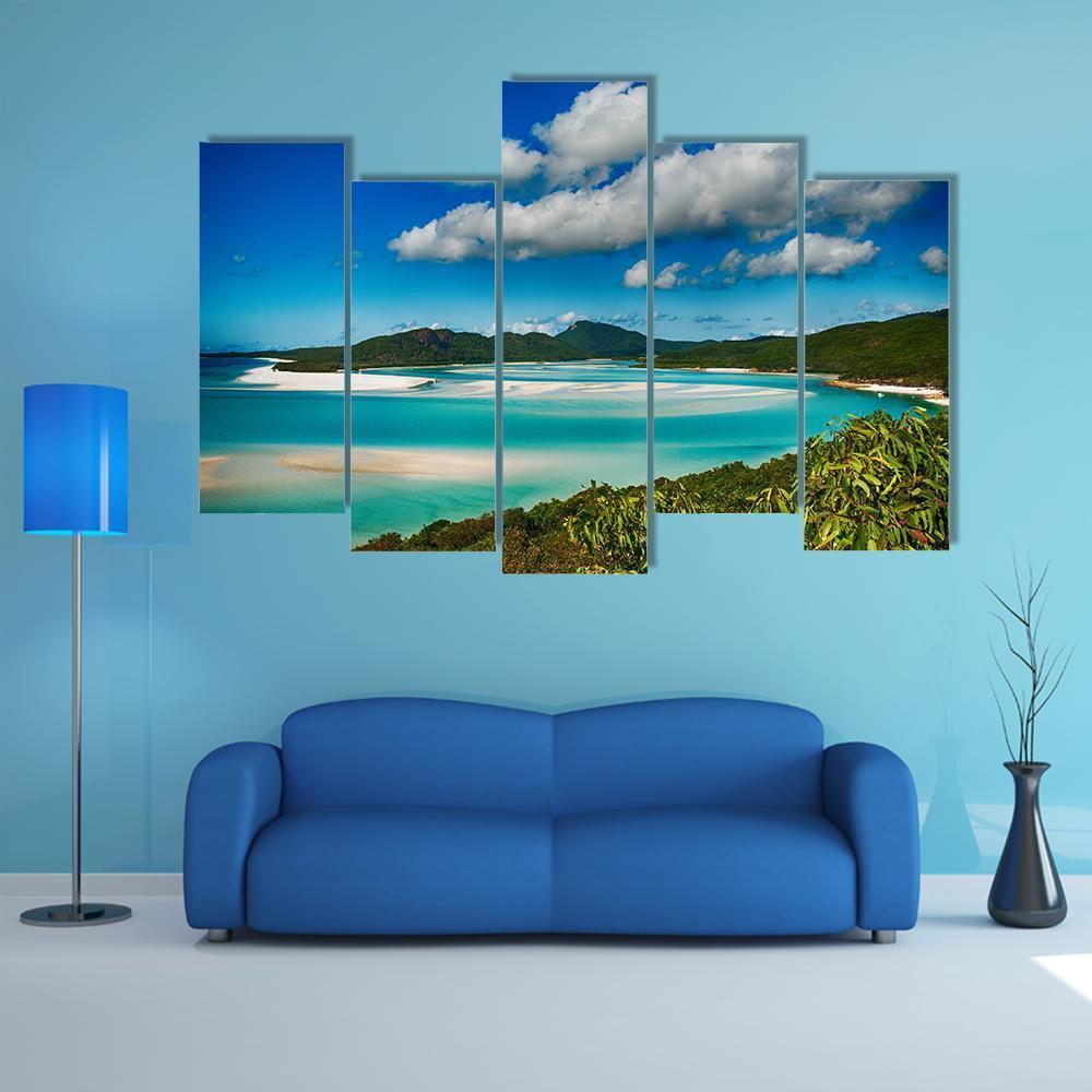 Whitehaven Beach Lagoon Canvas Wall Art-5 Pop-Gallery Wrap-47" x 32"-Tiaracle