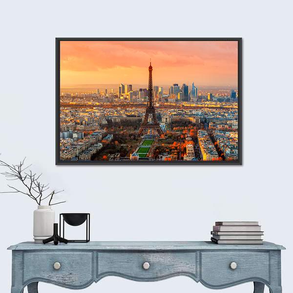 Wide Angle View Of Paris At Twilight France Canvas Wall Art-1 Piece-Floating Frame-24" x 16"-Tiaracle