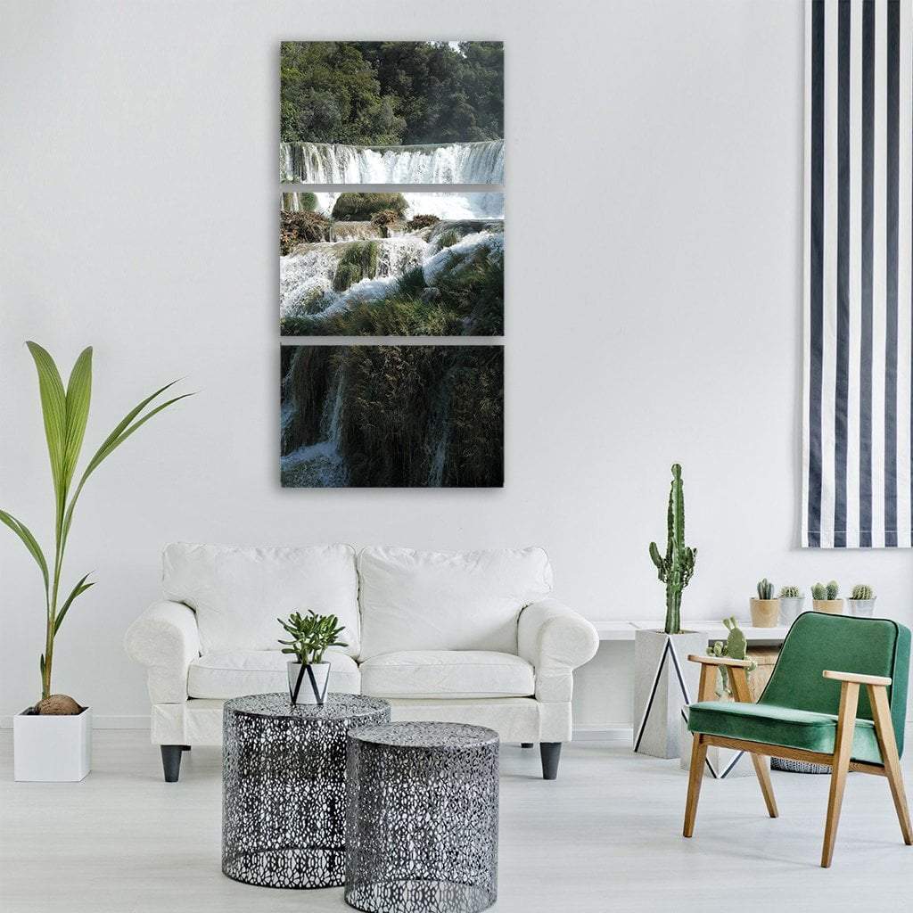 Wide View Of Waterfall Vertical Canvas Wall Art-3 Vertical-Gallery Wrap-12" x 25"-Tiaracle