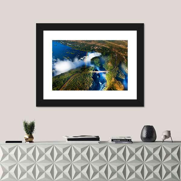 Widest Victoria Falls From The Air Canvas Wall Art-1 Piece-Framed Print-20" x 16"-Tiaracle