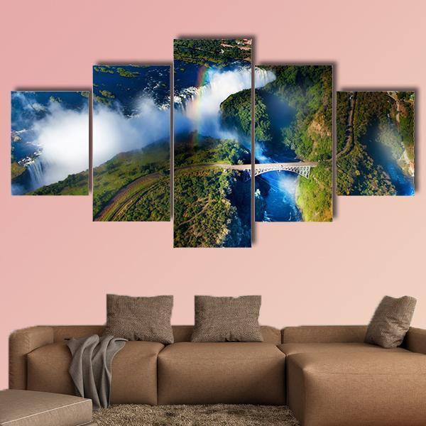 Widest Victoria Falls From The Air Canvas Wall Art-5 Star-Gallery Wrap-62" x 32"-Tiaracle