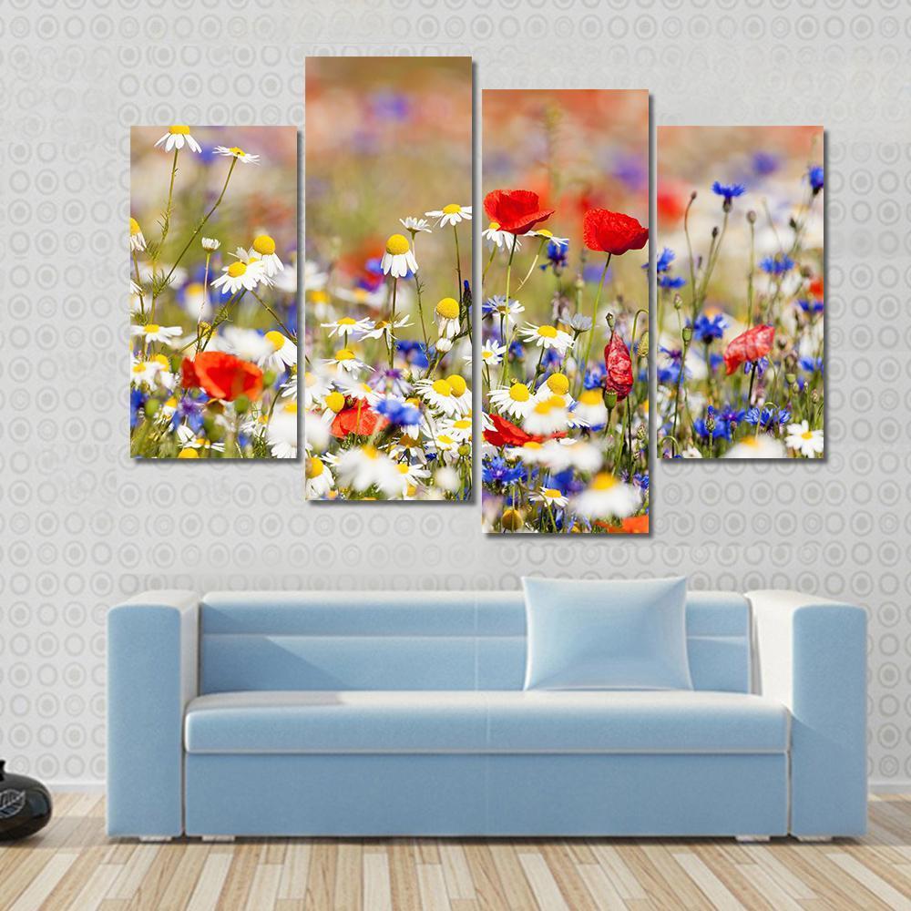 Wild Flowers On The Meadow At Spring Time Canvas Wall Art-4 Pop-Gallery Wrap-50" x 32"-Tiaracle