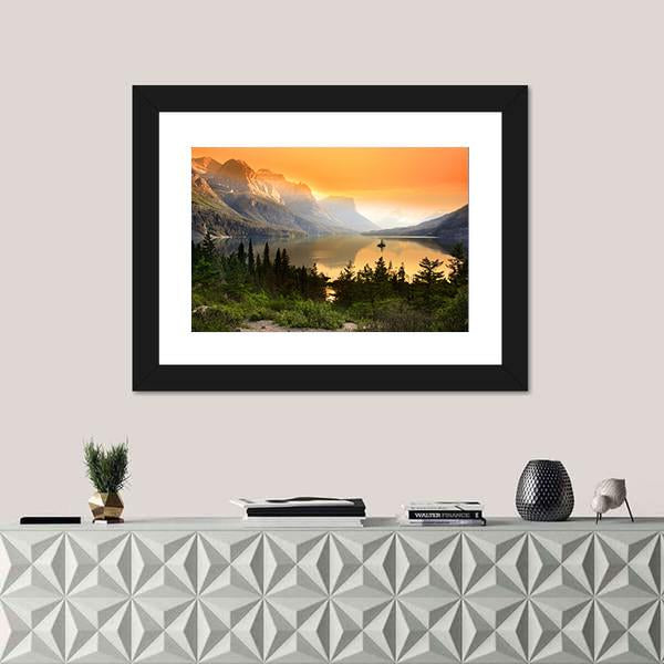 Wild Goose Island On Saint Mary Lake Canvas Wall Art-1 Piece-Framed Print-20" x 16"-Tiaracle