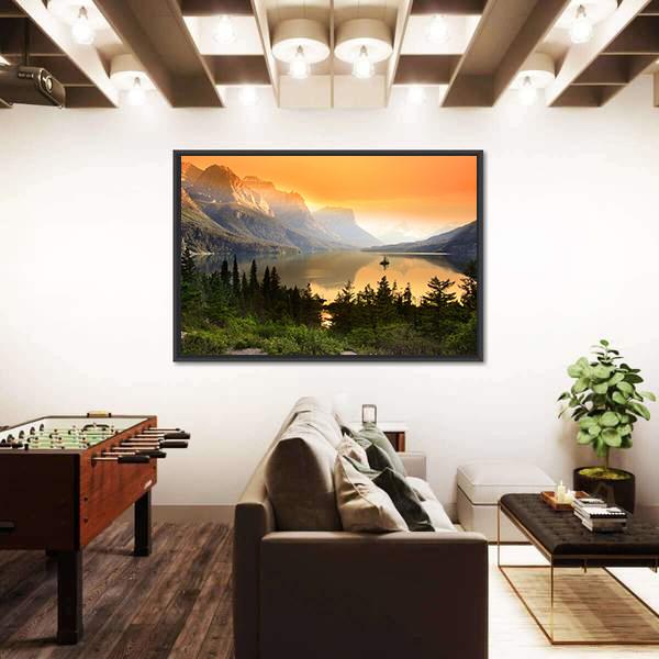 Wild Goose Island On Saint Mary Lake Canvas Wall Art-3 Horizontal-Gallery Wrap-25" x 16"-Tiaracle
