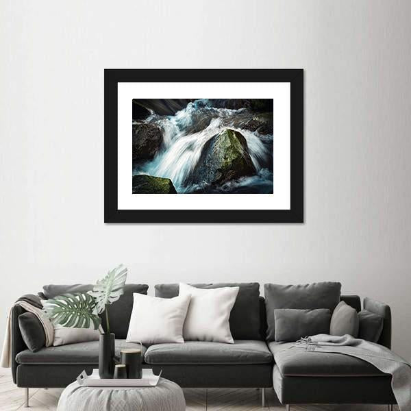 Wild River Between Stones Canvas Wall Art-3 Horizontal-Gallery Wrap-25" x 16"-Tiaracle