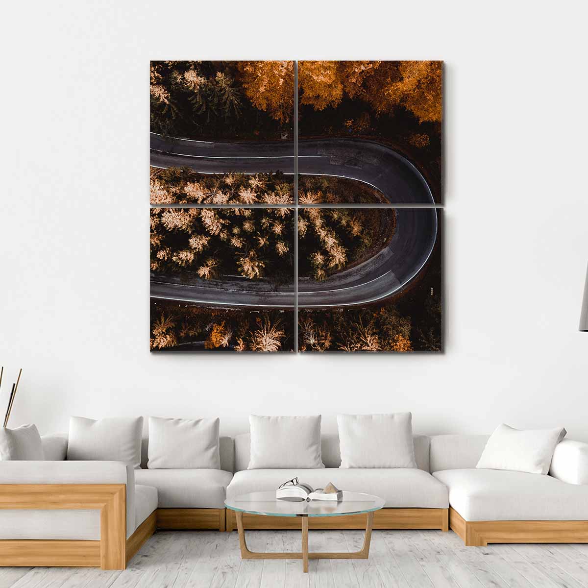 Winding Forest Road In The Mountains Canvas Wall Art-4 Square-Gallery Wrap-17" x 17"-Tiaracle