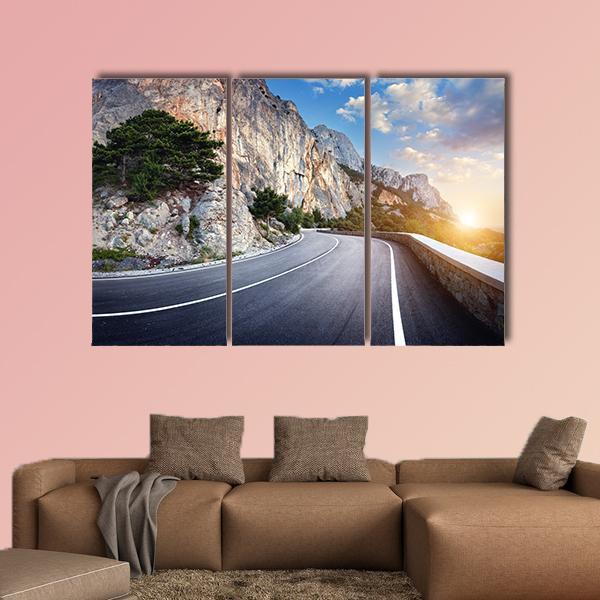 Winding Mountain Road At Sunset Canvas Wall Art-3 Horizontal-Gallery Wrap-37" x 24"-Tiaracle