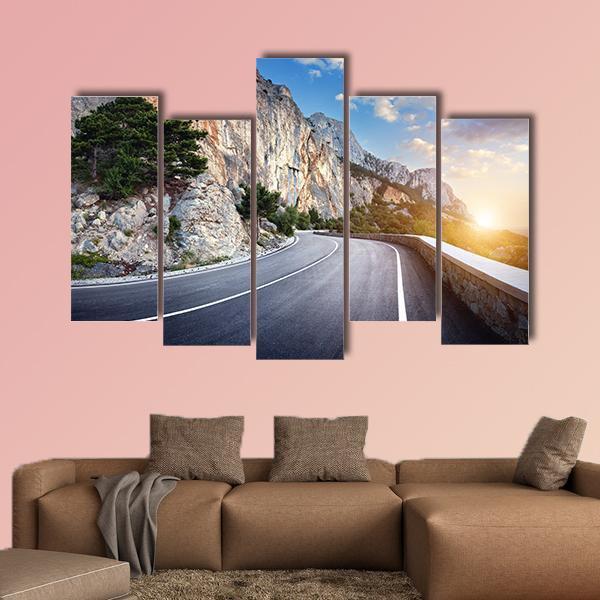 Winding Mountain Road At Sunset Canvas Wall Art-5 Pop-Gallery Wrap-47" x 32"-Tiaracle