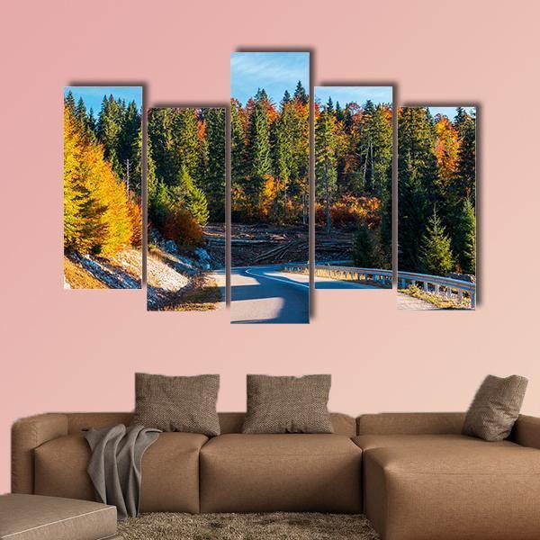 Winding Mountain Road In Autumn Forest Canvas Wall Art-5 Pop-Gallery Wrap-47" x 32"-Tiaracle