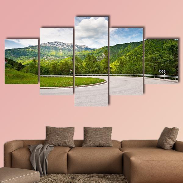 Winding Paved Road in the Italian Alps Canvas Wall Art-5 Star-Gallery Wrap-62" x 32"-Tiaracle